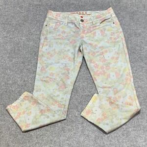 Elle Paris Floral Print Skinny Pants Pastel Pink Yellow Green Size 8